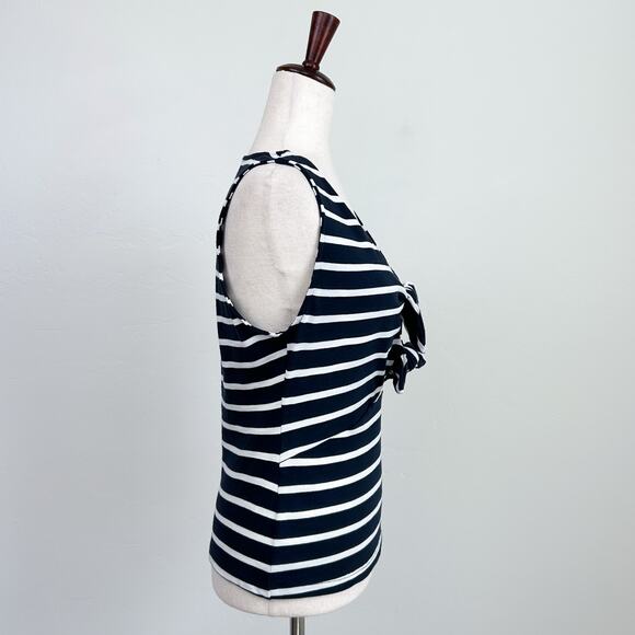 Nation LTD Navy Playa Stripe V-Neck Sleeveless Terri Tie Tank - Picture 7 of 14